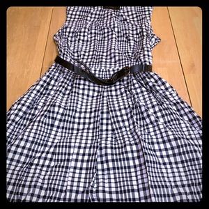 Retro black and white belted plaid dress